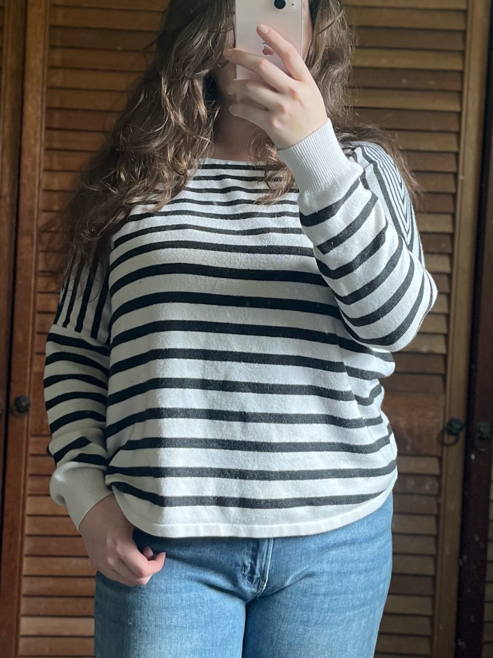 French Connection Black & White Striped Boatneck Sweater